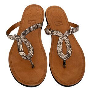 FitFlops Strata Snake Reptile Print Leather Thong Wedge Sandals Size 9 Brown